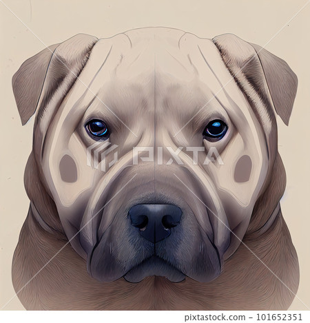 Portrait of a cute wrinkled purebred puppy. Head of a Shar Pei puppy. Full face view. AI-generated 101652351