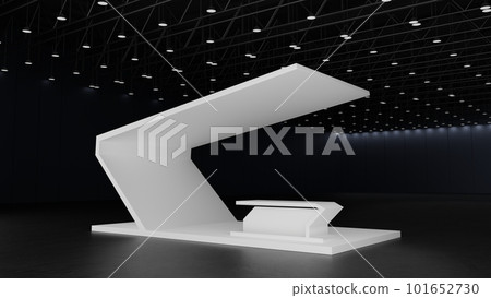 White mockup template booth exhibition stand display for event fair in exhibition hall, 3D render White mockup template booth exhibition stand display for event fair in exhibition hall, 3D render 101652730