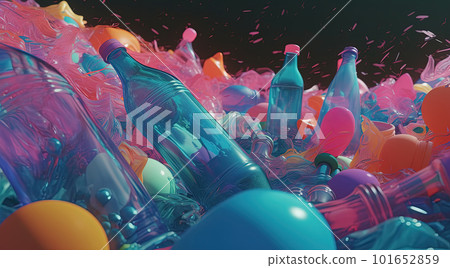 Plastic pollution abstract background. Global waste managment, recycling concept. Generative AI 101652859