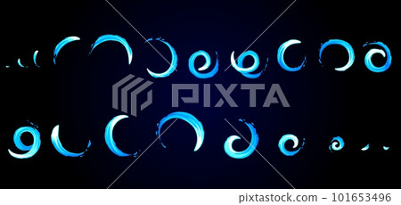 Circle motion sprite animation, cartoon game magic energy power effect, vector background. Light circle or water wave and blue liquid twirl animation sprite sheet of spiral smoke in circle motion Circle motion sprite animation, cartoon game magic energy power effect, vector background. Light circle or water wave and blue liquid twirl animation sprite sheet of spiral smoke in circle motion 101653496