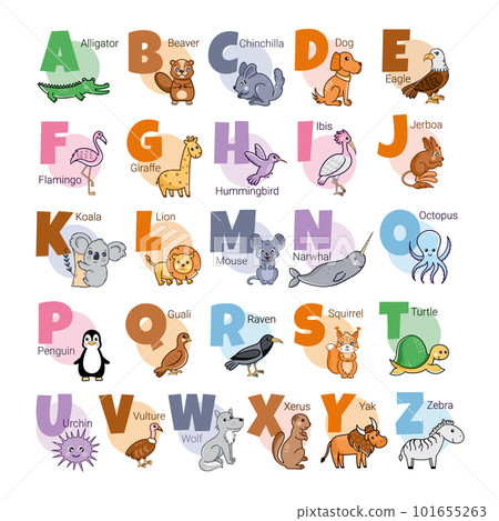 English alphabet with animals for children. Poster for children room. 101655263