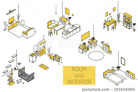 Find a room for rent: various rooms, simple isometric Find a room for rent: various rooms, simple isometric 101656069