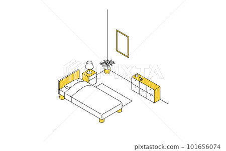 Finding a room for rent: bedroom, bed and bedside lighting simple isometric Finding a room for rent: bedroom, bed and bedside lighting simple isometric 101656074