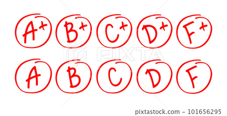 Grade circle marker school score icon. Exam grade plus mark vector student red symbol university 101656295