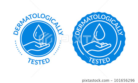 Dermatology skin test cosmetic label stamp icon. Water hypoallergenic certified dermatologist symbol Dermatology skin test cosmetic label stamp icon. Water hypoallergenic certified dermatologist symbol 101656296
