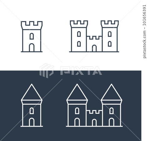 Castle vector icon fort line symbol tower. Castle tower logo stronghold medieval silhouette icon 101656391