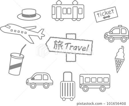Line drawing illustration set of icons related to travel Line drawing illustration set of icons related to travel 101656408
