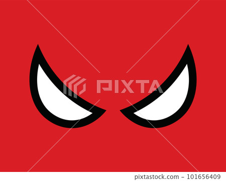Vector red mask white eyes cartoon logo superhero background. Cartoon head comics design masquerade. Vector red mask white eyes cartoon logo superhero background. Cartoon head comics design masquerade. 101656409