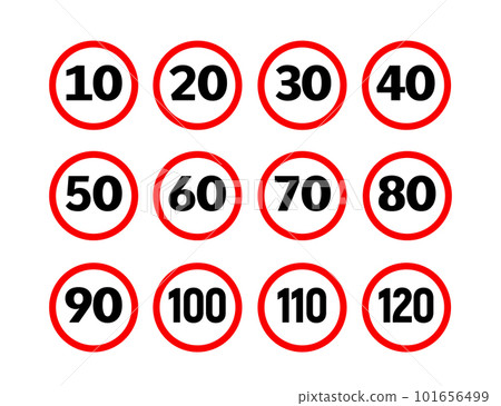 Speed limit sign icons. Traffic pictogram 20 30 km road speed limit sign. Speed limit sign icons. Traffic pictogram 20 30 km road speed limit sign. 101656499