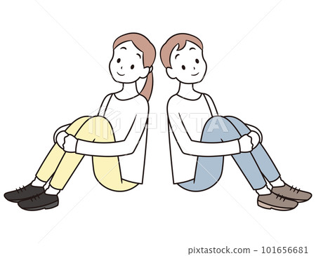 一對年輕夫婦坐著的插圖素材 101656681