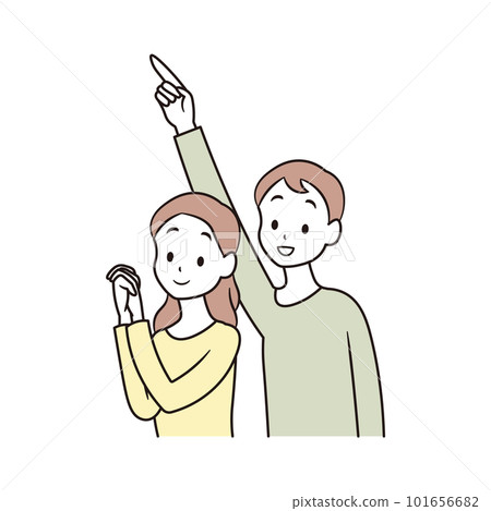 Illustration material of a happy woman and a man pointing Illustration material of a happy woman and a man pointing 101656682
