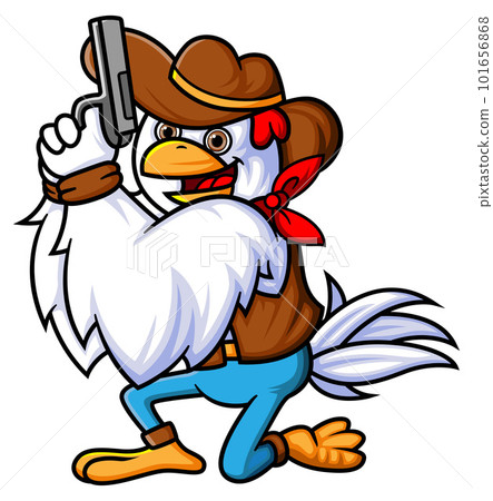 a rooster wearing a cowboy hat costume is in action with a gun of illustration a rooster wearing a cowboy hat costume is in action with a gun of illustration 101656868