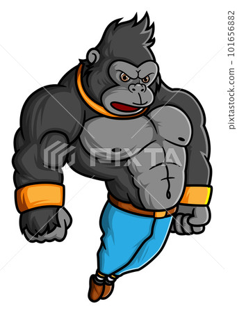 a powerful gorilla posing while flying and standing upright of illustration 101656882