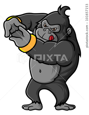 a strong gorilla standing and stretching, ready to fight of illustration 101657153
