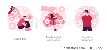 Mental abuse abstract concept vector illustration set. Gaslighting, psychological manipulation, cognitive dissonance, emotional blackmailing, social engineering, missing out abstract metaphor. Mental abuse abstract concept vector illustration set. Gaslighting, psychological manipulation, cognitive dissonance, emotional blackmailing, social engineering, missing out abstract metaphor. 101657270