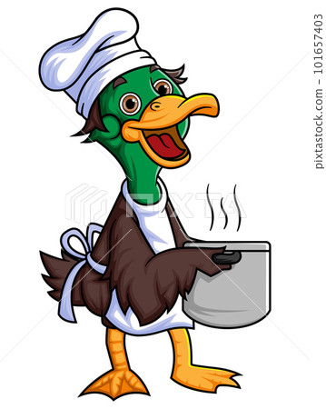 cute duck cartoon character working as a professional chef and bring big pan of illustration cute duck cartoon character working as a professional chef and bring big pan of illustration 101657403