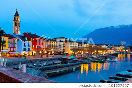 View of embankment in Ascona, canton of Ticino, Switzerland 101657907