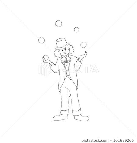 Illustration of a juggling clown line drawing Illustration of a juggling clown line drawing 101659266