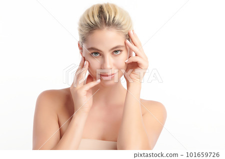 Beautiful young  woman with clean fresh skin on white background, Face care, Facial treatment, Cosmetology, beauty and spa, women portrait. 101659726