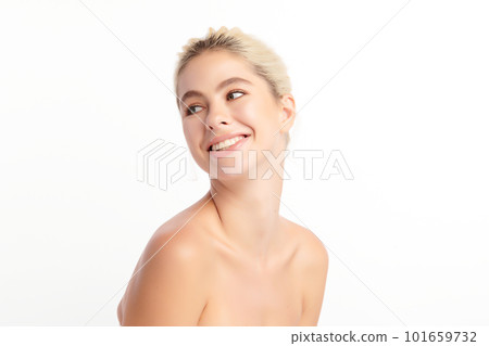 Beautiful young woman with clean fresh skin on white background, Face care, Facial treatment, Cosmetology, beauty and spa, women portrait. Beautiful young woman with clean fresh skin on white background, Face care, Facial treatment, Cosmetology, beauty and spa, women portrait. 101659732