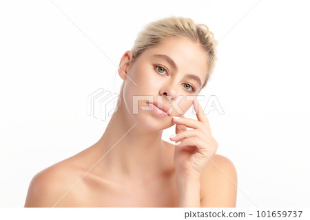 Beautiful young woman with clean fresh skin on white background, Face care, Facial treatment, Cosmetology, beauty and spa, women portrait. Beautiful young woman with clean fresh skin on white background, Face care, Facial treatment, Cosmetology, beauty and spa, women portrait. 101659737