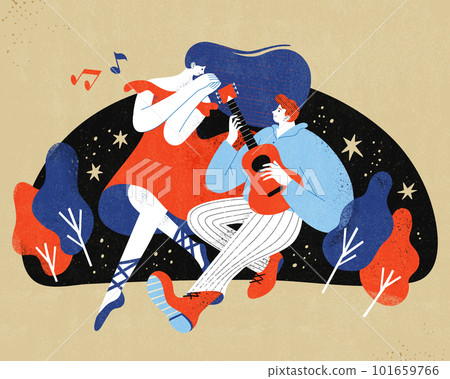 Couple dancing and playing guitar Couple dancing and playing guitar 101659766