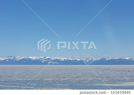 Frozen Lake and Snowy Mountains Winter Landscape Frozen Lake and Snowy Mountains Winter Landscape 101659895