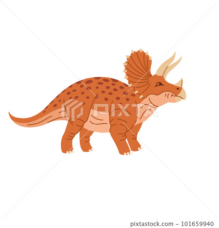 Dinosaur cartoon prehistoric horned animal isolated dino with three horns. Vector cartoon kind triceratops, horned dino of jurassic period. Horridus dino 101659940