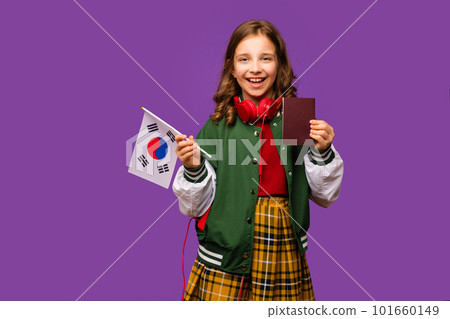 Girl holds small Republic Korea flag Girl holds small Republic Korea flag 101660149