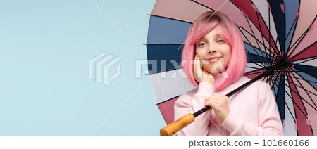 Teen girl in pink wig 101660166