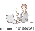 Business woman giving an OK sign in front of a computer 101660361