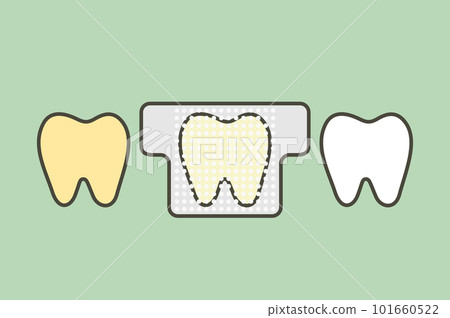 tooth whitening, yellow tooth used teeth whitening strip to whiten - dental cartoon vector flat style 101660522