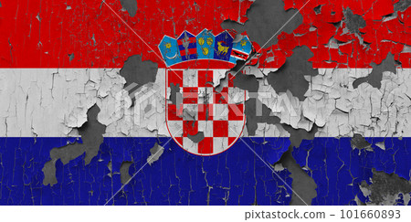 3D Flag of Croatia on stone wall 101660893