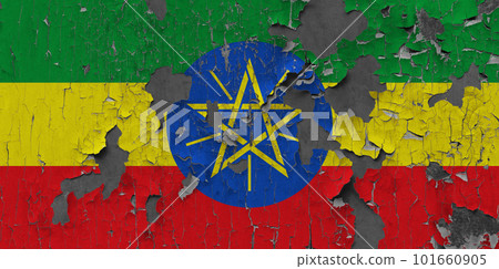 3D Flag of Ethiopia on stone wall 3D Flag of Ethiopia on stone wall 101660905