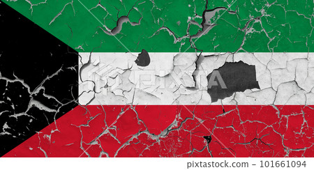 3D Flag of Kuwait on stone wall 101661094