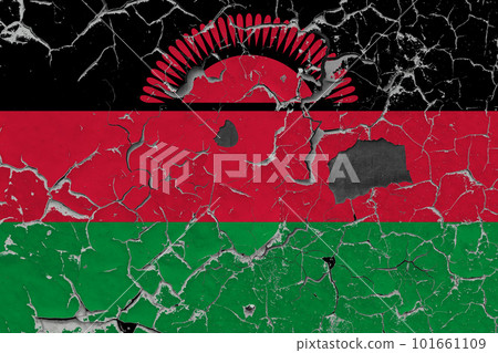 3D Flag of Malawi on an old stone wall background. 101661109