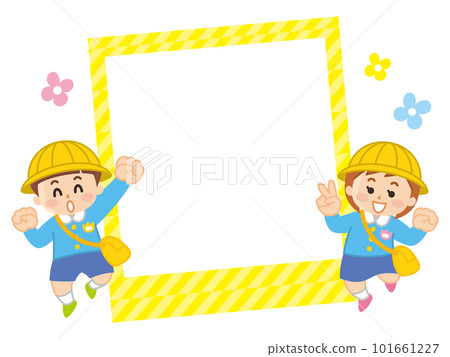 跳躍的幼兒園兒童和相框的插圖集 101661227