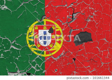 3D Flag of Portugal on an old stone wall background. 101661344