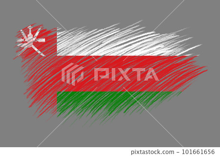 3D Flag of Oman on vintage style brush background. 101661656