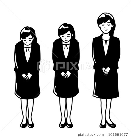 一套穿著褲子的女人鞠躬,全身單色 一套穿著褲子的女人鞠躬,全身單色 101661677