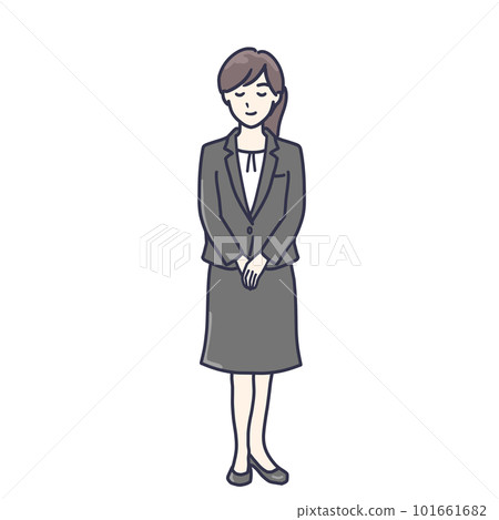 一個穿著西裝的女人,表情平靜 全身插畫 一個穿著西裝的女人,表情平靜 全身插畫 101661682