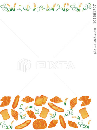 Freshly baked bread and barley frame with a watercolor touch Freshly baked bread and barley frame with a watercolor touch 101661707