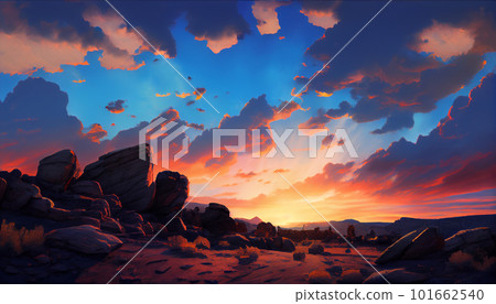 Generative AI, Layers of Light: A Vibrant Mountain Range at Sunset Generative AI, Layers of Light: A Vibrant Mountain Range at Sunset 101662540
