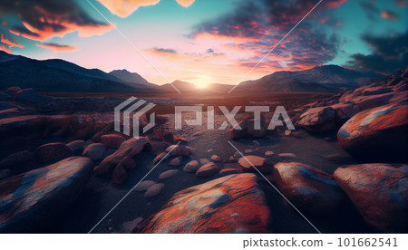 Generative AI, Layers of Light: A Vibrant Mountain Range at Sunset Generative AI, Layers of Light: A Vibrant Mountain Range at Sunset 101662541