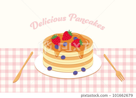 Background illustration of cute pancakes with strawberries and blueberries 101662679