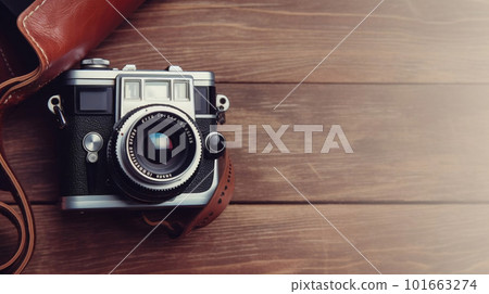 Vintage Film Camera with Case. created with Generative AI 101663274