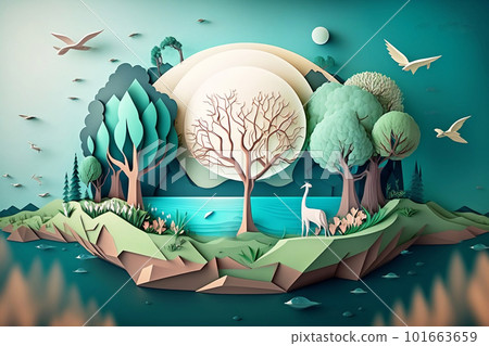 Save the Earth Concept: Paper Cut Style Illustration World Environment and Earth Day. created with Generative AI Save the Earth Concept: Paper Cut Style Illustration World Environment and Earth Day. created with Generative AI 101663659