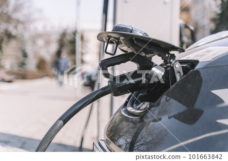 Charging station for electric cars. Types and connectors of ports for charging vehicles. 101663842