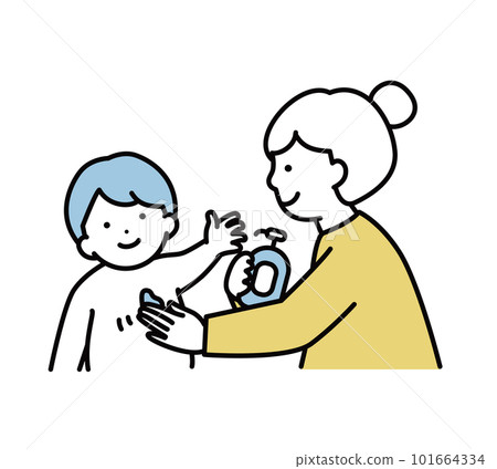 Illustration material of a mother applying cream to a child Illustration material of a mother applying cream to a child 101664334
