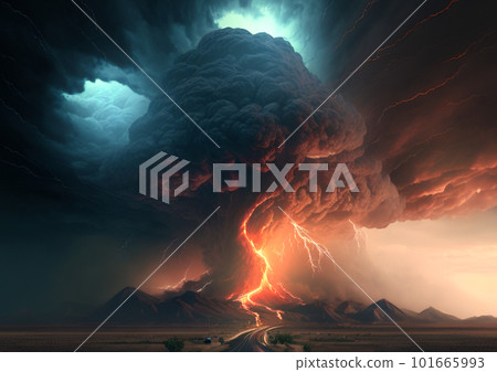 Lightning shot from a huge cloud Lightning shot from a huge cloud 101665993